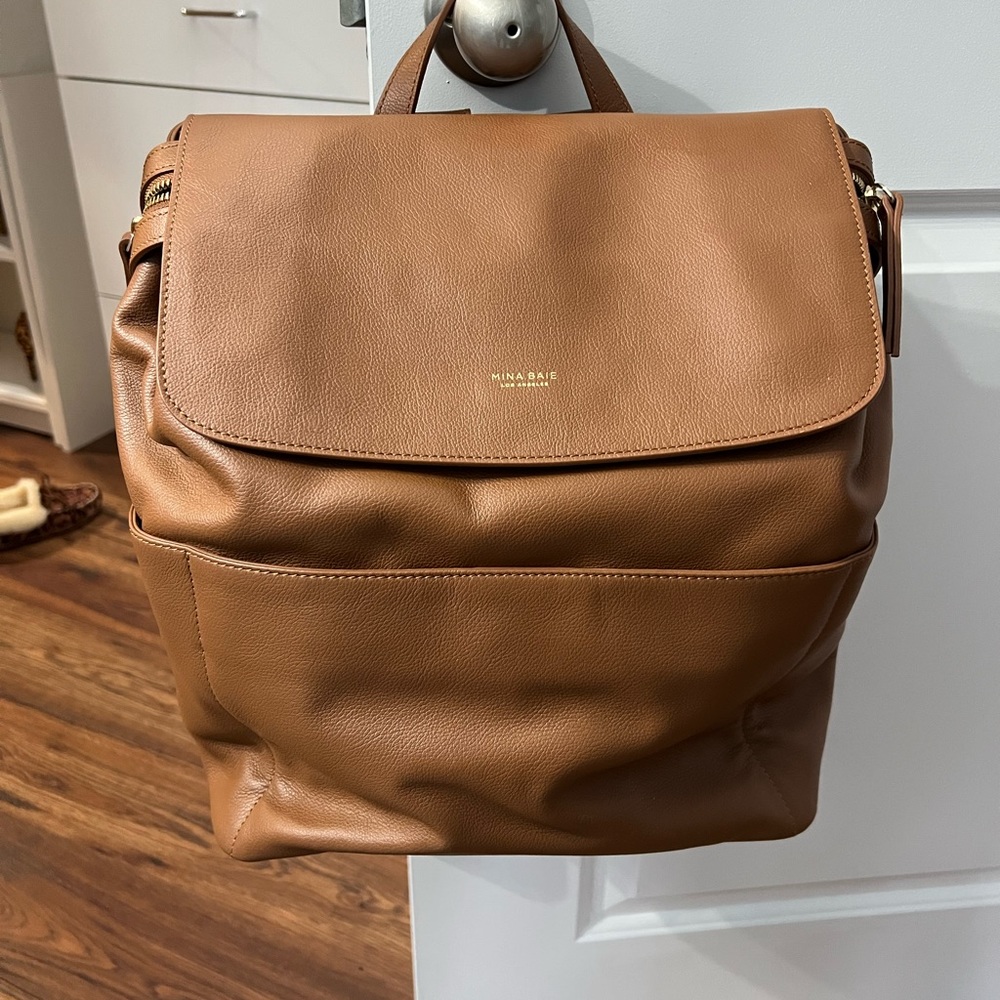 Nina Baird Tan Leather Baby Backpack - Smooth Structured Carryall